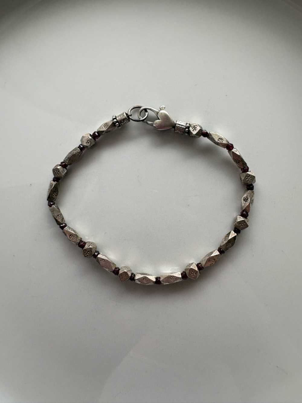 Brighton Silver Beaded Bracelet with Garnet-Tone Accents